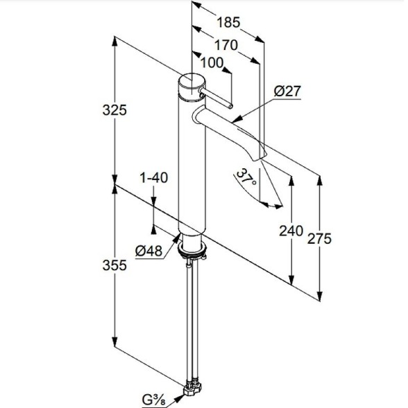 Смеситель KLUDI BOZZ 38286N576 для раковины на одно отверстие высокий