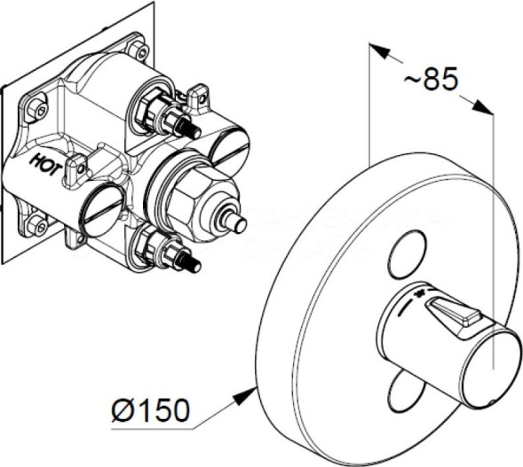 Термостат KLUDI PUSH 389120538 для ванны и душа встраиваемый на 2 потребителя внешняя часть