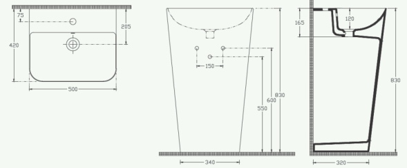Раковина ISVEA Sott'Aqua напольная ШГВ 500*420*830 отверстия для смесителя 1 цвет черный матовый 10SQ37001-2N