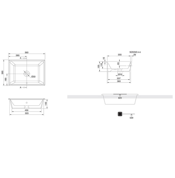 Раковина Scarabeo GAIA встраиваемая сверху с переливом без отверстий цвет белый 8032