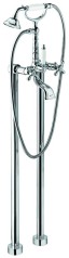 Emmevi Deco Old, двухвентильный напольный смеситель для ванны (излив 12 см), с набором для душа (лейка и дивертер с белой ручкой), цвет хром 1261128/CR