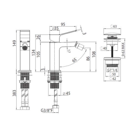 Смеситель для биде Bossini Aki Z00708.094 с донным клапаном никель шлифованный