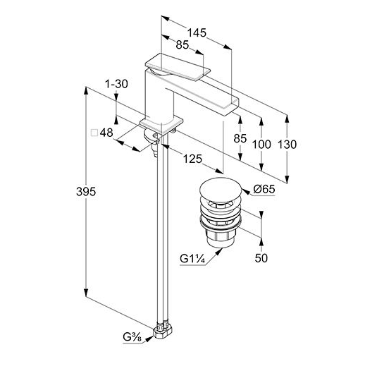 Смеситель KLUDI DECUS 542673975 для раковины на одно отверстие однорычажный с донным клапаном