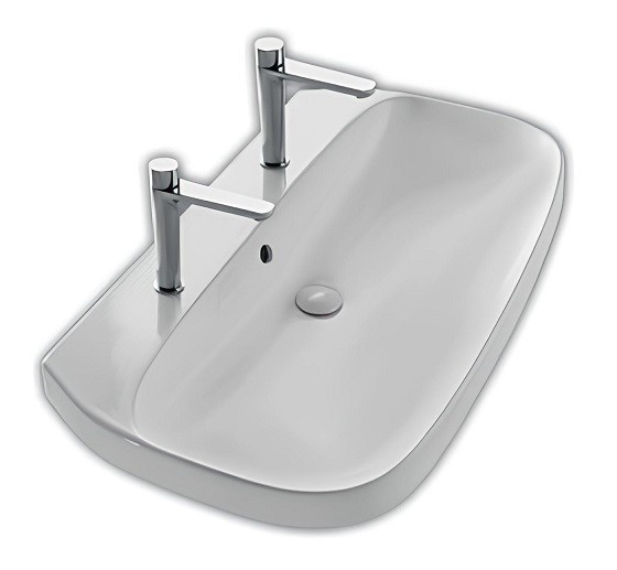 Раковина HATRIA ABITO YXXJ01 подвесная или накладная С двумя отверстием под два смесителя с переливом цвет белый