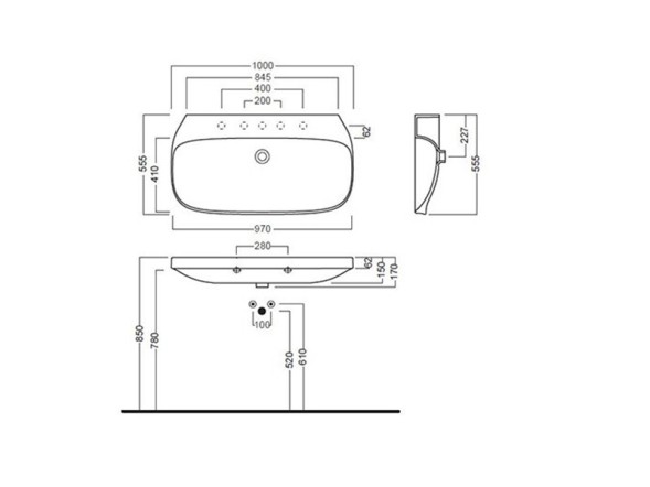 Раковина HATRIA ABITO YXXJ01 подвесная или накладная С двумя отверстием под два смесителя с переливом цвет белый