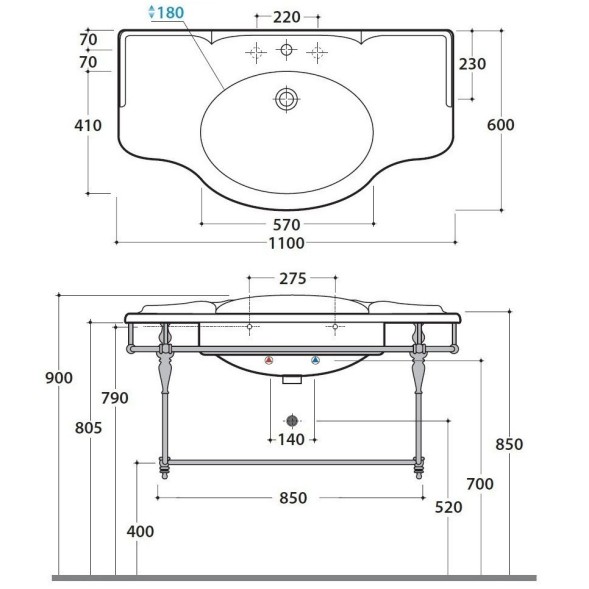 Полочка решетка GLOBO PAESTUM под раковину цвет хром PASC22