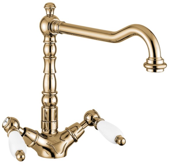 Emmevi Deco Ceramic, двухрычажный кухонный смеситель (поворотный излив 23 см), без донного клапана, цвет бронза 121617/BR
