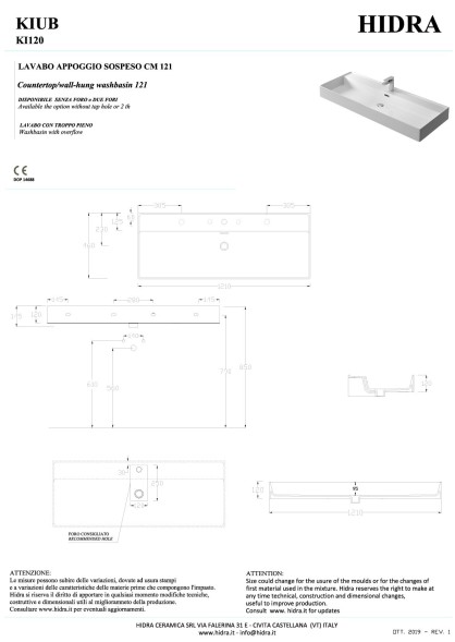 Hidra Kiub, накладная/подвесная прямоугольная раковина 121x46x12h см, цвет черный матовый