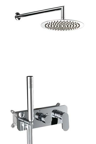 AQG Beta, душевой комплект ER217 на 2 потребителя: с круглым верхним душем 25 см и потолочным кронштейном 20 см, цвет черный матовый