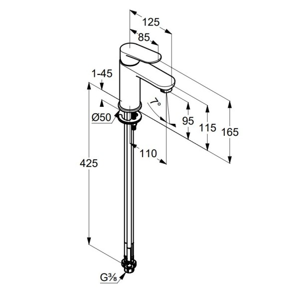 Смеситель KLUDI X1 322820575 для раковины на одно отверстие однорычажный без донного клапана