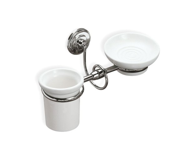 Stil Haus Idra, настенные керамические стакан + мыльница, цвет бронза - белая керамика