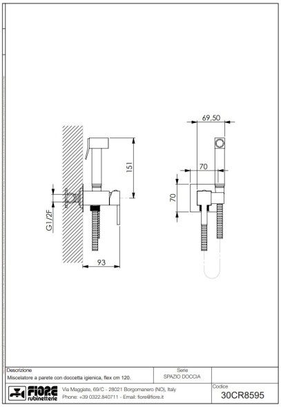 Fiore Shower, набор гигиенического душа квадратной формы, со смесителем на х/г воду, цвет белый матовый