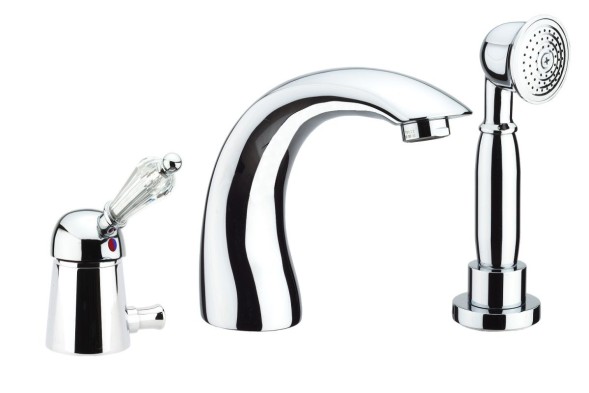 Fiore Imperiale Sky, комплект смесителя на борт ванны (излив 13,2 см), на 3 отверстия, с набором для душа, цвет бронза - Swarovski