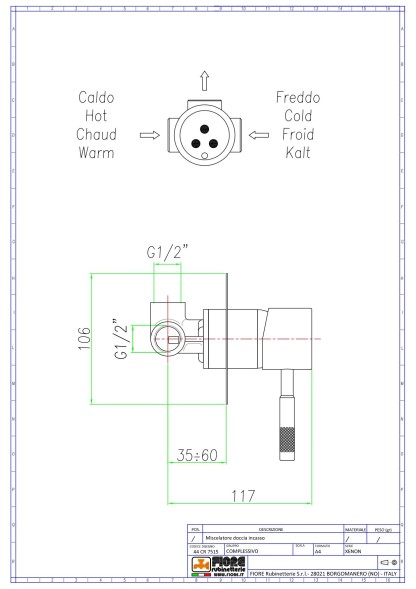Fiore Xenon, однорычажный встраиваемый смеситель для душа, цвет хром