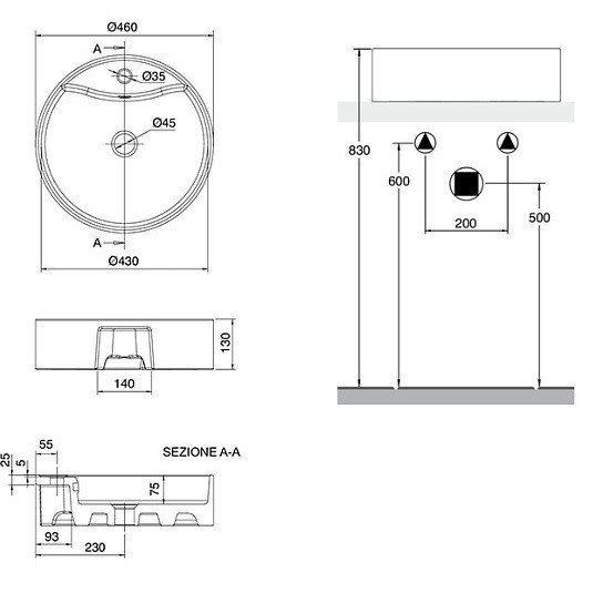 Раковина Scarabeo GEO R накладная с переливом с одним отверстием цвет белый 8029/R