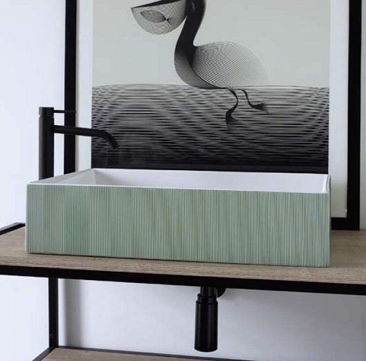 Раковина Scarabeo TEOREMA 2.0 накладная без перелива без отверстий цвет белый с зелеными полосками 5101 REV