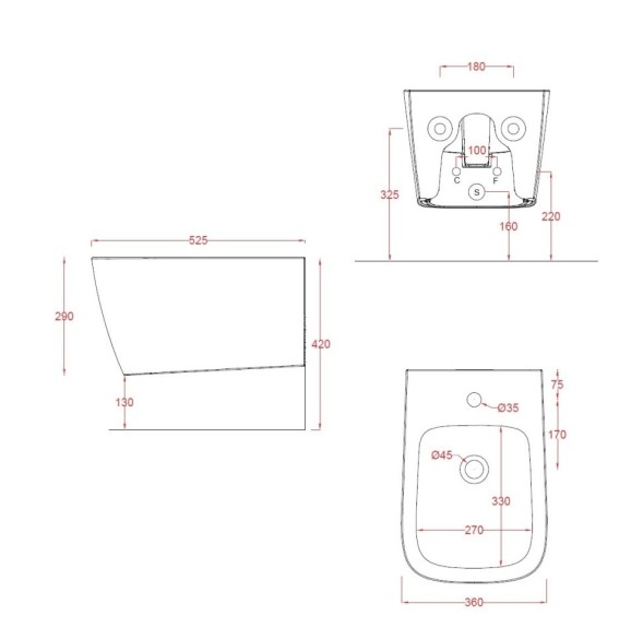 Биде Artceram A16 подвесное с одним отверстием  цвет белый матовый ASB001 05 00