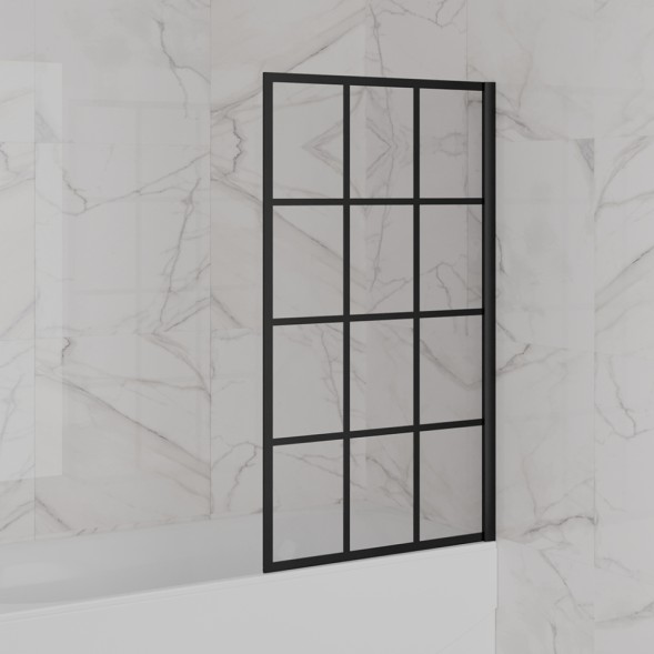 Paini Душевая шторка на ванну Screen 80 см, неподвижная, принт решетка, профиль черный