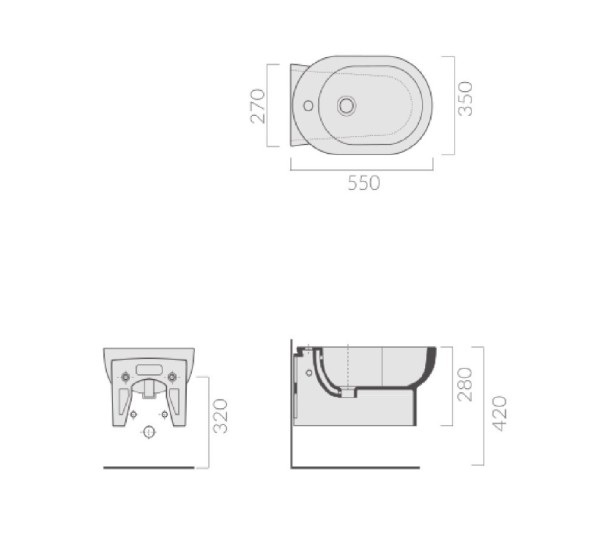 Биде GALASSIA M2 5246 подвесное с одним отверстием цвет белый глянцевый