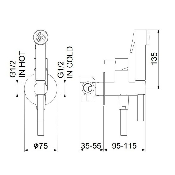 Гигиенический душ со смесителем Webert Elio EL870303015PVC, хром