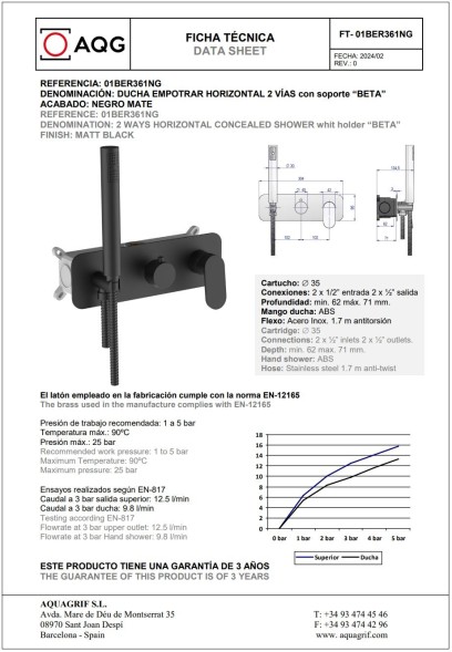 AQG Beta, душевой комплект ER241 на 2-3 потребителя, с настенным кронштейном, цвет хром