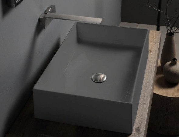 Раковина Scarabeo TEOREMA 2.0 накладная без перелива без отверстий цвет лава матовая с антибактериальным и грязеотталкивающим покрытием BIOKER 5101 37 BK