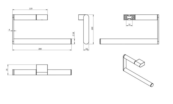 Полотенцедержатель LANGBERGER 28038A-BP подвесной цвет черный матовый