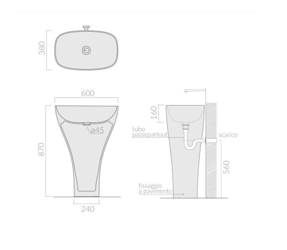 Раковина GALASSIA DREAM 7304 MT напольная с одним отверстием без перелива цвет белый матовый