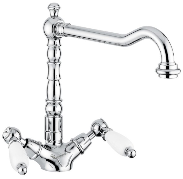Emmevi Deco Ceramic, двухрычажный кухонный смеситель (поворотный излив 23 см), без донного клапана, цвет хром 121617/CR