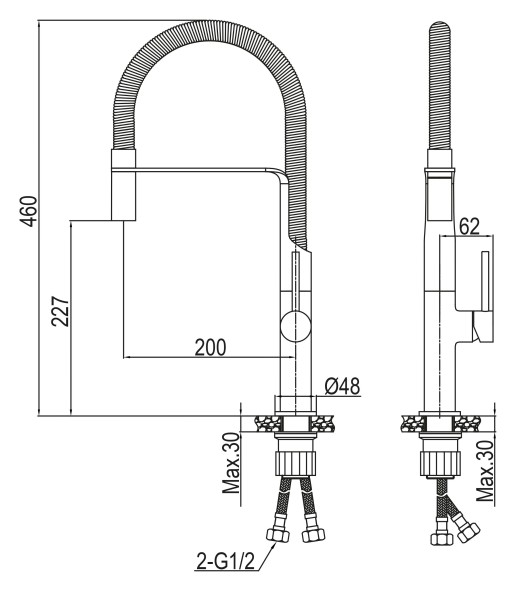 AQG COOK, смеситель для кухни с гибким вытяжным метализированным  изливом, цвет хром