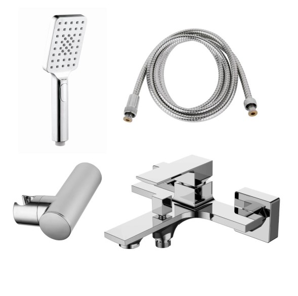 AQG Bold, однорычажный смеситель для ванны (излив 17,5 см), c набором для душа SET-J, цвет хром