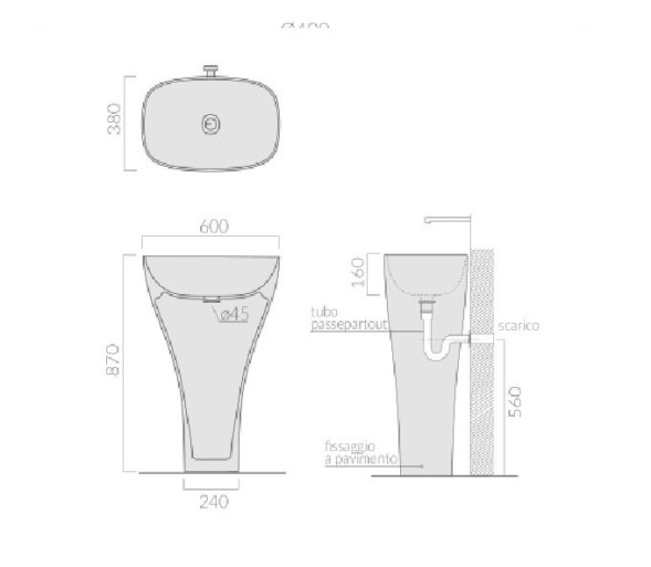 Раковина GALASSIA DREAM 7304 напольная с одним отверстием без перелива цвет белый глянцевый