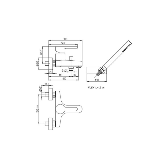 Paini 92CR105FTKM Смеситель для ванны Арена с душ. к-том, хром