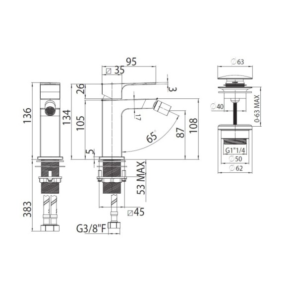 Смеситель для биде Bossini Gillo Z00705.030 с донным клапаном хром