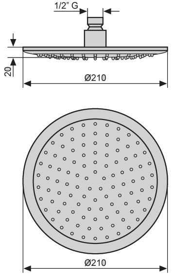 Emmevi, душевая круглая антикальковая головка из ABS 210 мм, подключение 1/2", цвет хром C06660/CR