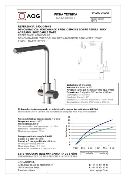 AQG DUO, смеситель для кухни с фильтром, цвет нержавеющая сталь