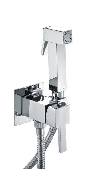 Fiore Shower, набор гигиенического душа квадратной формы, со смесителем на х/г воду, цвет черный матовый