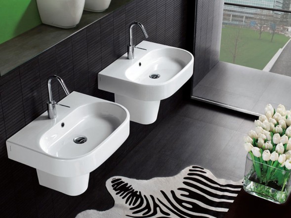 Раковина HATRIA AREA Y0UH01 подвесная или на тумбу с одним отверстием с переливом цвет белый