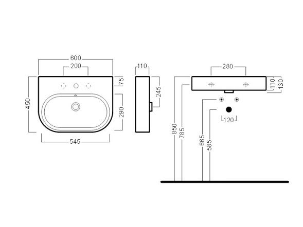 Раковина HATRIA AREA Y0UH01 подвесная или на тумбу с одним отверстием с переливом цвет белый