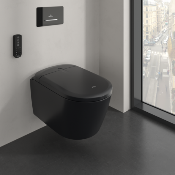 Villeroy&amp;Boch Унитаз, Viclean, Dusch-wc supreo select, подвесной, шгв 384*612*423, DirectFlush, CeramicPlus, ViClean, цвет-Pure Black V16EN3R7