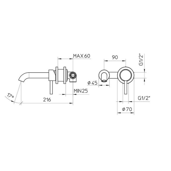 Смеситель для раковины Bossini Oki Z005302.073 настенный встраиваемый со встраиваемой частью в комплекте цвет черный матовый