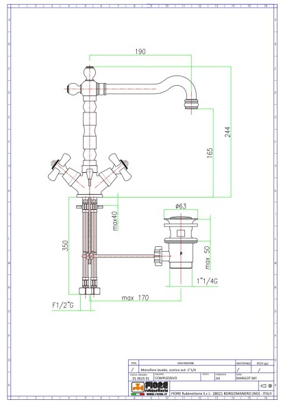 Fiore Margot Sky, двухвентильный смеситель для раковины с донным клапаном, цвет золото - Swarovski
