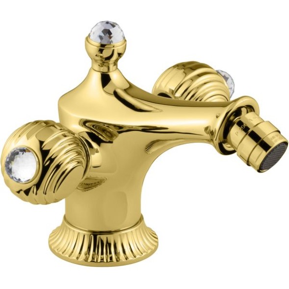 Emmevi The One Cloe, смеситель для биде. Металлические ручки + прозрачные кристаллы Swarovski, цвет золото 98004SW/OR