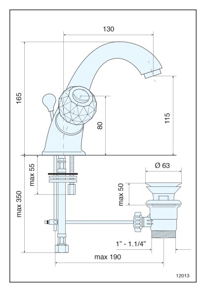 Смеситель Deco Cristall с донным клапаном для раковины, цвет золото 12013CRIOR