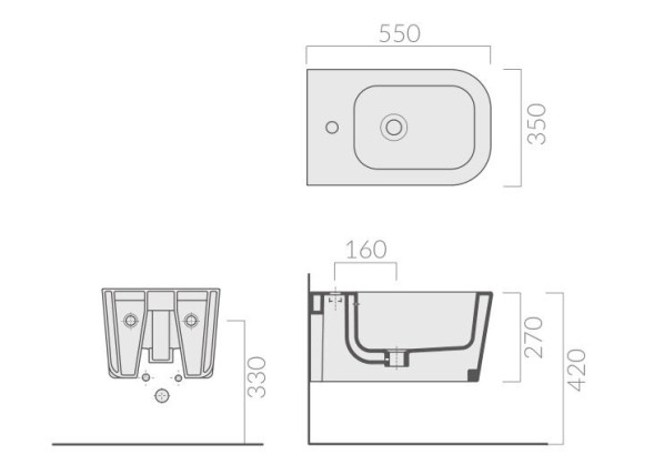 Биде GALASSIA Meg11 PRO 5412 GM подвесное с одним отверстием с крепежом цвет серый матовый