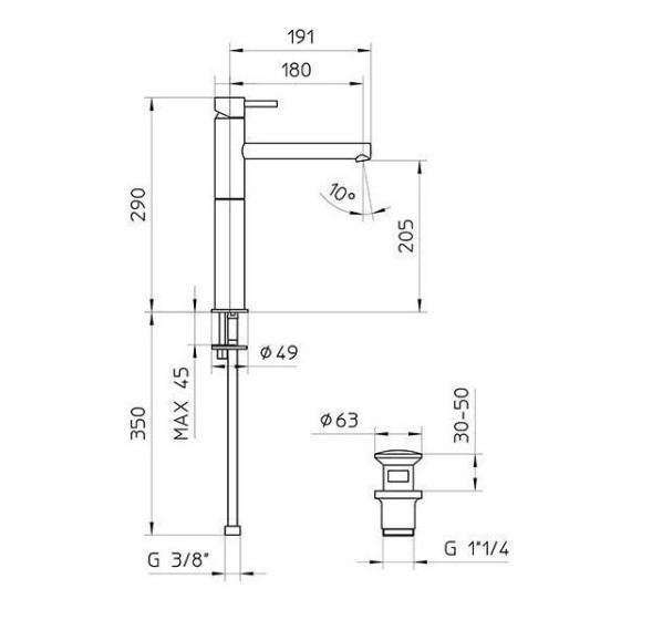 Смеситель для раковины Bossini Oki Z005303.030 высокий с донным клапаном цвет хром
