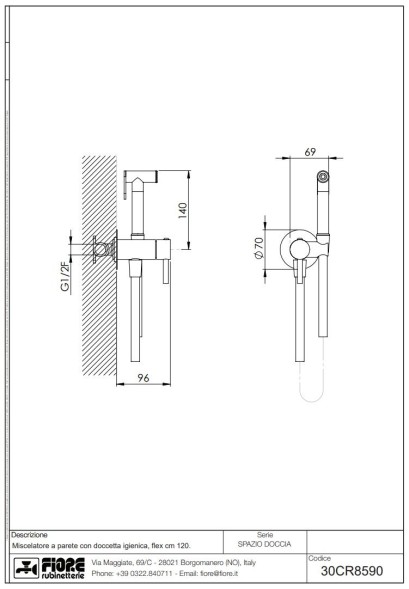 Fiore Shower, набор гигиенического душа круглой формы, со смесителем на х/г воду, цвет сталь