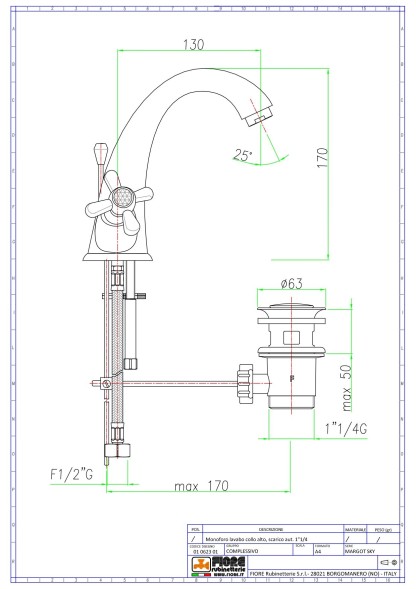 Fiore Margot Sky, двухвентильный смеситель для раковины с донным клапаном, цвет хром - Swarovski
