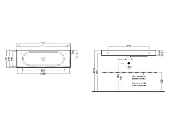 Раковина HATRIA AREA Y0W501 подвесная или на тумбу с одним отверстием с переливом цвет белый