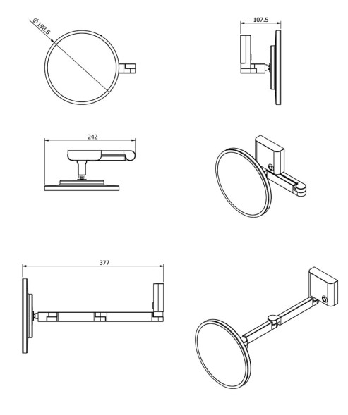 Зеркало LANGBERGER ACCESSORIES 82185-5S подвесное поворотное пятикратным увеличение с подсветкой кабель в стене цвет хром